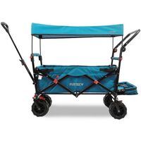 FUXLIFE by FUXTEC Carrello Pieghevole da Spiaggia CTB800 Azzurro Bollerwagen richiudibile per famiglia e tempo libero ruote larghe per sabbia spazio extra interno volume 105 L portata 75 kg