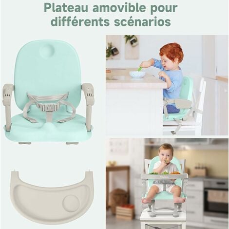 Réhausseur Chaise Enfant Pliable,Chaise Haute Bébé Portable,Bébé Chaise  repas en Hauteur Réglable,Plateau Amovible
