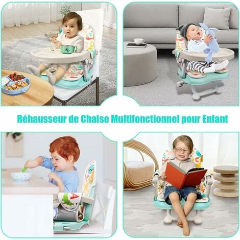 Réhausseur Chaise Enfant Pliable,Chaise Haute Bébé Portable,Bébé Chaise  repas en Hauteur Réglable,Plateau Amovible