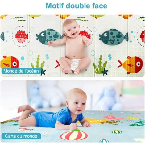 Tapis de Jeu bébé,Tapis d'eveil Enfant Pliable Double Face