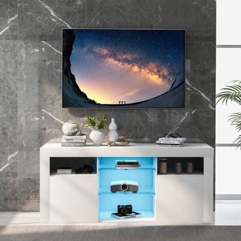 Meuble TV / Buffet bas salon Moderne - 120 cm - Blanc - éclairage