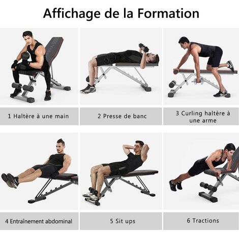 LIFERUN Banc de Musculation, Banc réglable pour l'entraînement, Banc de  multifonctionnel pour l'entraînement complet