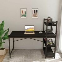Table de bureau en bois et acier avec 4 etagères de rangement Noir - 120x60x120cm