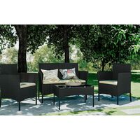 4 piece Patio Rattan furniture sofa Weaving Wicker includes 2 Armchairs,1 Double seat Sofa and 1 table - Without Cover - Black