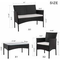 4 piece Patio Rattan furniture sofa Weaving Wicker includes 2 Armchairs,1 Double seat Sofa and 1 table - Without Cover - Black