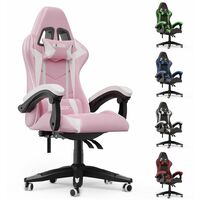 Ergonomic Leather Computer Gaming Seat | Adjustable Office Chair - Pink and White - White and Pink