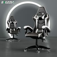 Ergonomic Leather Computer Gaming Seat | Adjustable Office Chair - Black and White