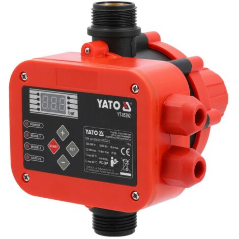YATO Wasserdruckschalter Pumpensteuerung Druckschalter für Wasserpumpe 2200W Gartenpumpe Tiefbrunnen Hauswasserwerk mit LCD, Trockenlaufschutz (1/5)