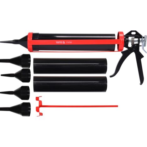 Yato Kartuschenpresse – Skelett-Kartuschenpistole Mörtelpistole Mörtelpresse Mörtelspritze für Spachtel- & Fugenmassen, inkl. 2 Aufsätze & Rührwerkzeug, 330 mm