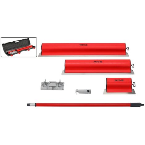 YATO Putzspachtel Set 5 Tlg. Feinspachteln Flächenspachtel Feinveredelung 250, 600, 800 mm Gipsspachtel mit austauschbarer Metallklinge Adapter Halterung