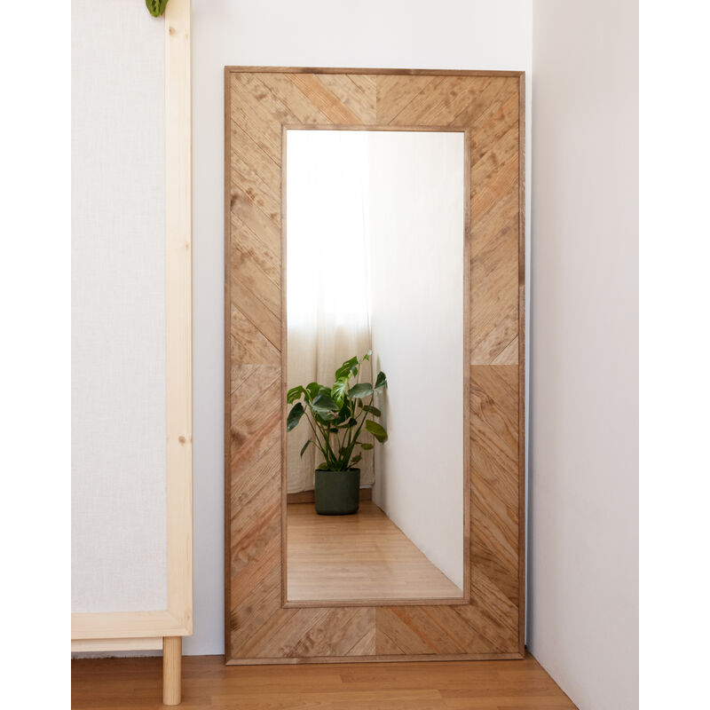Espejo de cuerpo entero con marco de madera maciza, espejo de piso con  soporte, espejo de pared vertical y horizontal, para dormitorio, sala de  estar