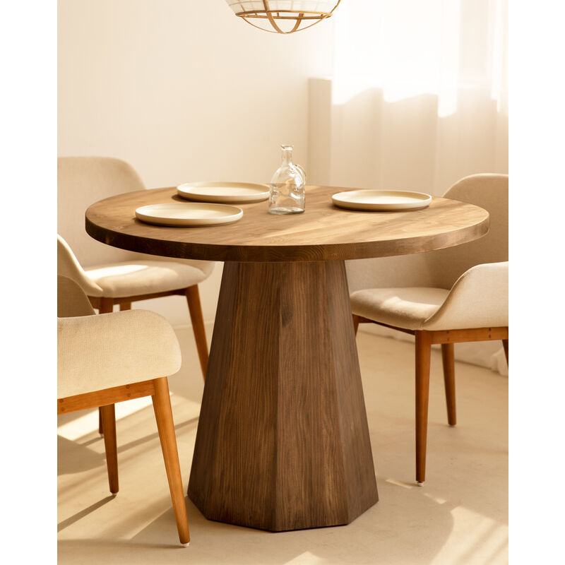 Mesa de comedor redonda extensible de madera maciza moderna marrón medio