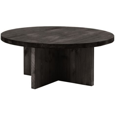 Mesa de centro redonda de madera maciza acabado roble oscuro de