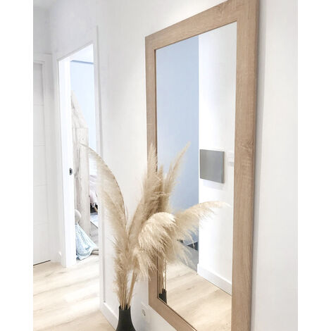 Espejo de pared 74x43cm espejo decorativo de madera con marco de madera con  ganchos para salón