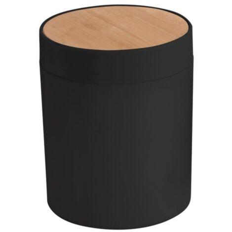 Spirella – Poubelle de salle de bain 2,5L – Couvercle basculant amovible – Design moderne en bambou noir – Pour espaces confinés