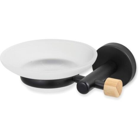 Porte savon à  fixer Acier & Bambou IANA Transparent & Noir MSV