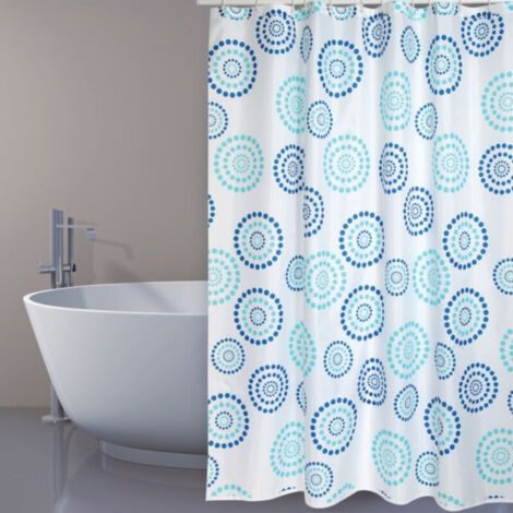 Rideau de douche Polyester DOTS 180x200cm QUALITE PREMIUM Bleu - Anneaux inclus MSV