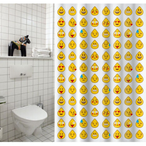 Rideau de douche Polyester 180x200cm Smiley - Anneaux inclus MSV (1/2)