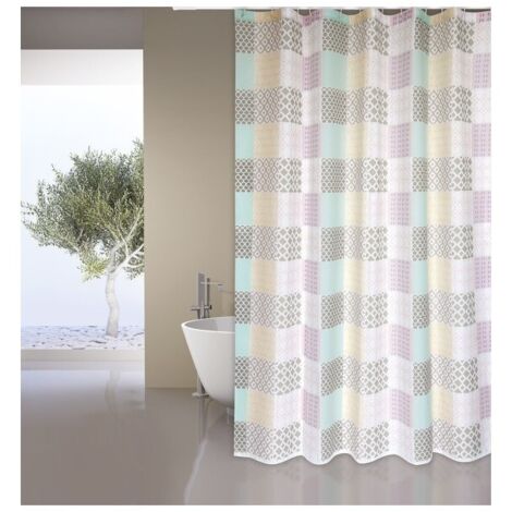 MSV Rideau de douche Polyester CERAMIQUE 180x200cm QUALITE PREMIUM Rose (1/2)