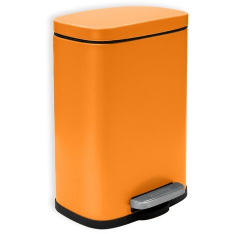 Spirella – Poubelle de salle de bain 5L en acier – Couleur orange mat – Mécanisme Easy-Close – Revêtement anti-traces de doigts