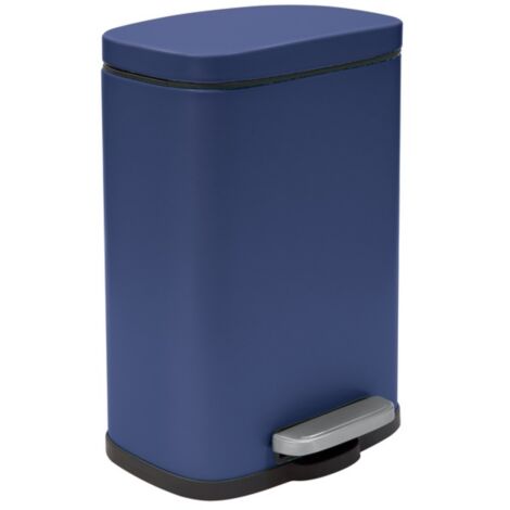 Spirella – Poubelle de salle de bain à pédale 5L – Acier bleu mat – Mécanisme Easy-Close – Revêtement anti-traces – Récipient amovible