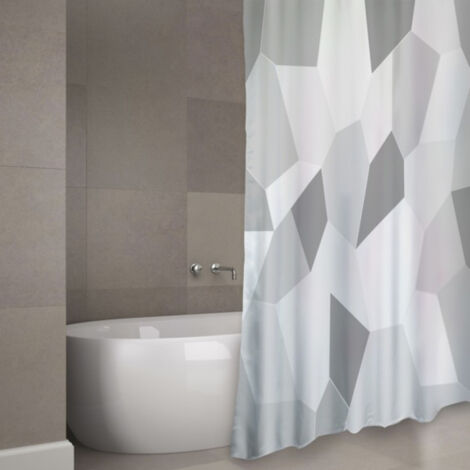 Rideau de douche Polyester ORIGAMI 180x200cm QUALITE PREMIUM Gris - Anneaux inclus MSV (1/5)