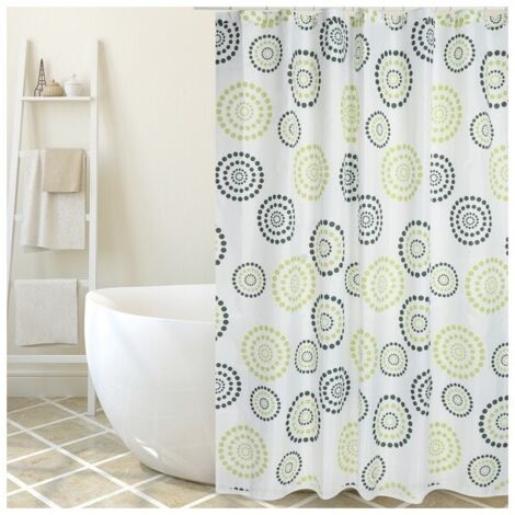 Rideau de douche Polyester DOTS 180x200cm QUALITE PREMIUM Vert - Anneaux inclus MSV (1/3)