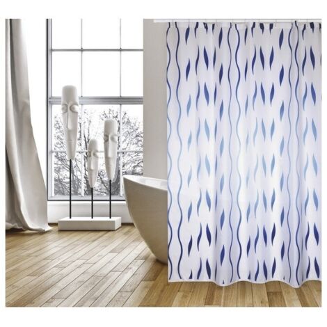 Rideau de douche SEVENTIES Polyester 180X200cm Bleu & Blanc - Anneaux inclus MSV