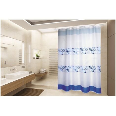 Rideau de douche Polyester PORTO 180x200cm QUALITE PREMIUM Bleu & Blanc - Anneaux inclus MSV (1/3)