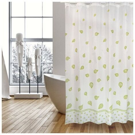 Rideau de douche Polyester SEA SNAILS 180X200cm QUALITE PREMIUM Vert & Blanc - Anneaux inclus MSV (1/3)