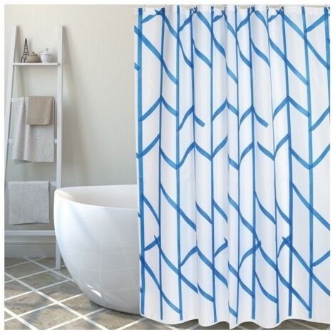 Rideau de douche Polyester TREE 180x200cm QUALITE PREMIUM Bleu & Blanc - Anneaux inclus MSV