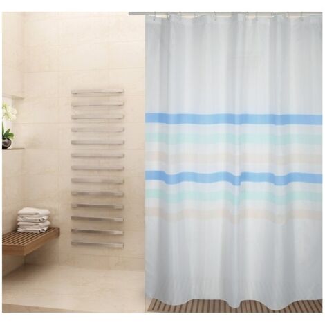 Rideau de douche Polyester SEAUVILLE PASTEL 180x200cm QUALITE PREMIUM Bleu & Blanc - Anneaux inclus MSV (1/3)