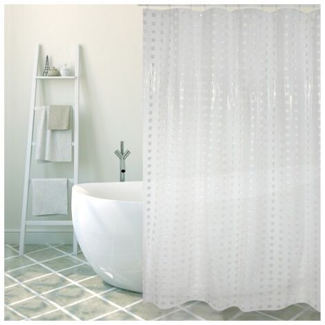 Rideau de douche PVC 180x200cm Blanc - Anneaux inclus MSV (1/4)
