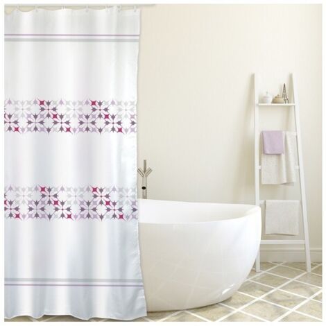 Rideau de douche Polyester MALTA 180x200cm QUALITE PREMIUM Rose & Blanc - Anneaux inclus MSV (1/3)