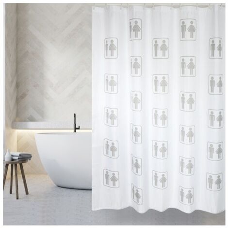 Rideau de douche Polyester H/F Mini 180x200cm QUALITE PREMIUM Blanc - Anneaux inclus MSV (1/4)