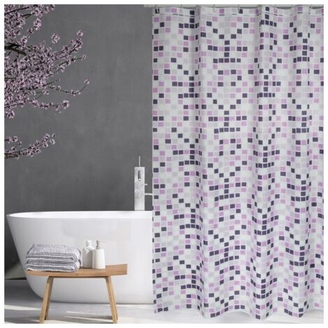 Rideau de douche Polyester MOSAIKO 180x200cm QUALITE PREMIUM Violet - Anneaux inclus MSV