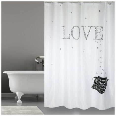 Rideau de douche Polyester TYPE WRITER 180x200cm QUALITE PREMIUM Noir & Blanc - Anneaux inclus MSV (1/4)
