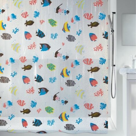 Rideau de douche PEVA FISH 180x200cm Multicolor motif poissons Spirella (1/3)