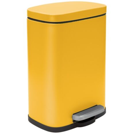 Spirella – Poubelle à pédale 5L en acier – Couleur safran mat – Mécanisme Easy-Close – Récipient amovible pour nettoyage facile