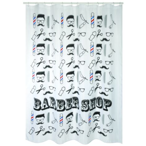 Rideau de douche Polyester BARBER SHOP 180x200cm QUALITE PREMIUM Noir & Blanc - Anneaux inclus MSV (1/4)