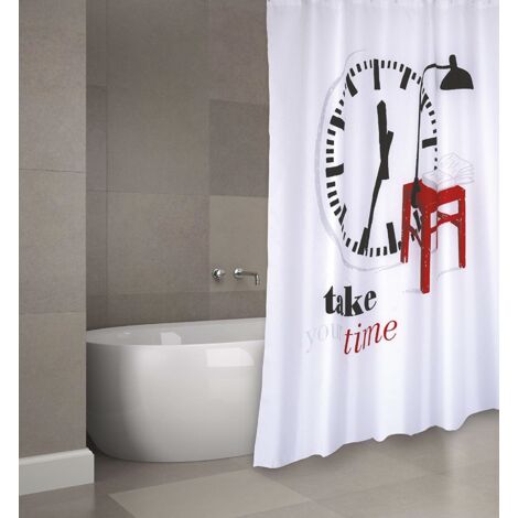 Rideau de douche polyester TAKE YOUR TIME 180x200cm QUALITE PREMIUM - Anneaux inclus MSV (1/5)