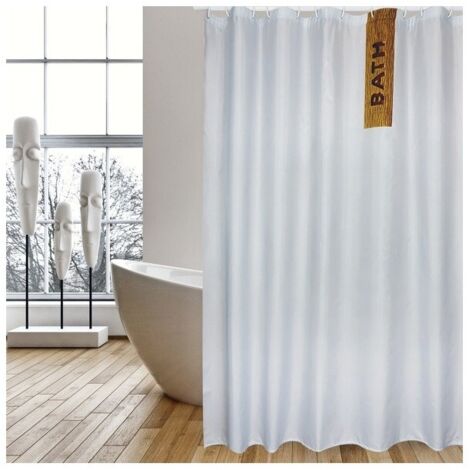 Rideau de douche Polyester IGUACU 180x200cm QUALITE PREMIUM Blanc - Anneaux inclus MSV (1/3)