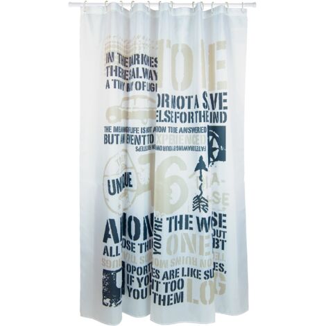 MSV Rideau de douche Polyester COMBAT 180x200cm QUALITE PREMIUM Gris - Anneaux inclus
