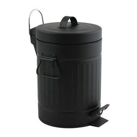 MSV – Poubelle de salle de bain 3L – Acier noir – Mécanisme à pédale – Compatible sacs 5L – Design compact pour espaces réduits