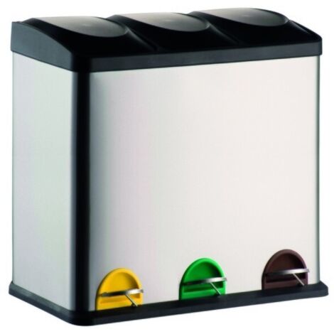 MSV – Poubelle tri sélectif inox 3 compartiments 60L – Couvercle anti-odeur – Pédales antidérapantes pour ouverture mains libres - 3x20L
