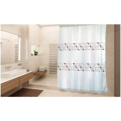 Rideau de douche Polyester PORTO 180x200cm QUALITE PREMIUM Beige & Blanc - Anneaux inclus MSV (1/3)
