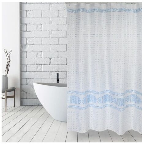 MSV Rideau de douche Polyester TORALLA 180x200cm QUALITE PREMIUM Bleu - Anneaux inclus