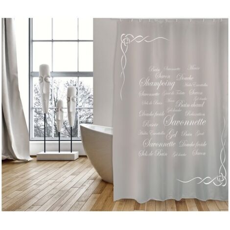 Rideau de douche Polyester GRASSE 180x200cm QUALITE PREMIUM Taupe - Anneaux inclus MSV