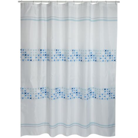 MSV Rideau de douche Polyester MALTA 180x200cm QUALITE PREMIUM Bleu & Blanc - Anneaux inclus (1/3)