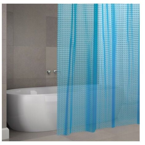 Rideau de douche EVA 3D 180x200cm QUALITE PREMIUM Bleu - Anneaux inclus MSV